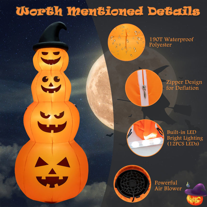 8 Feet Inflatable Halloween Pumpkins Stack with Built-In LED Lights