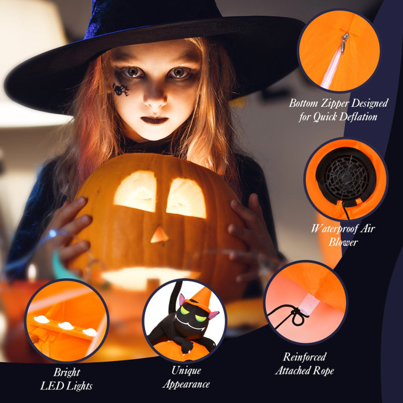 Halloween 7.5 Feet Inflatable Pumpkin Combo with Witch Black Cat