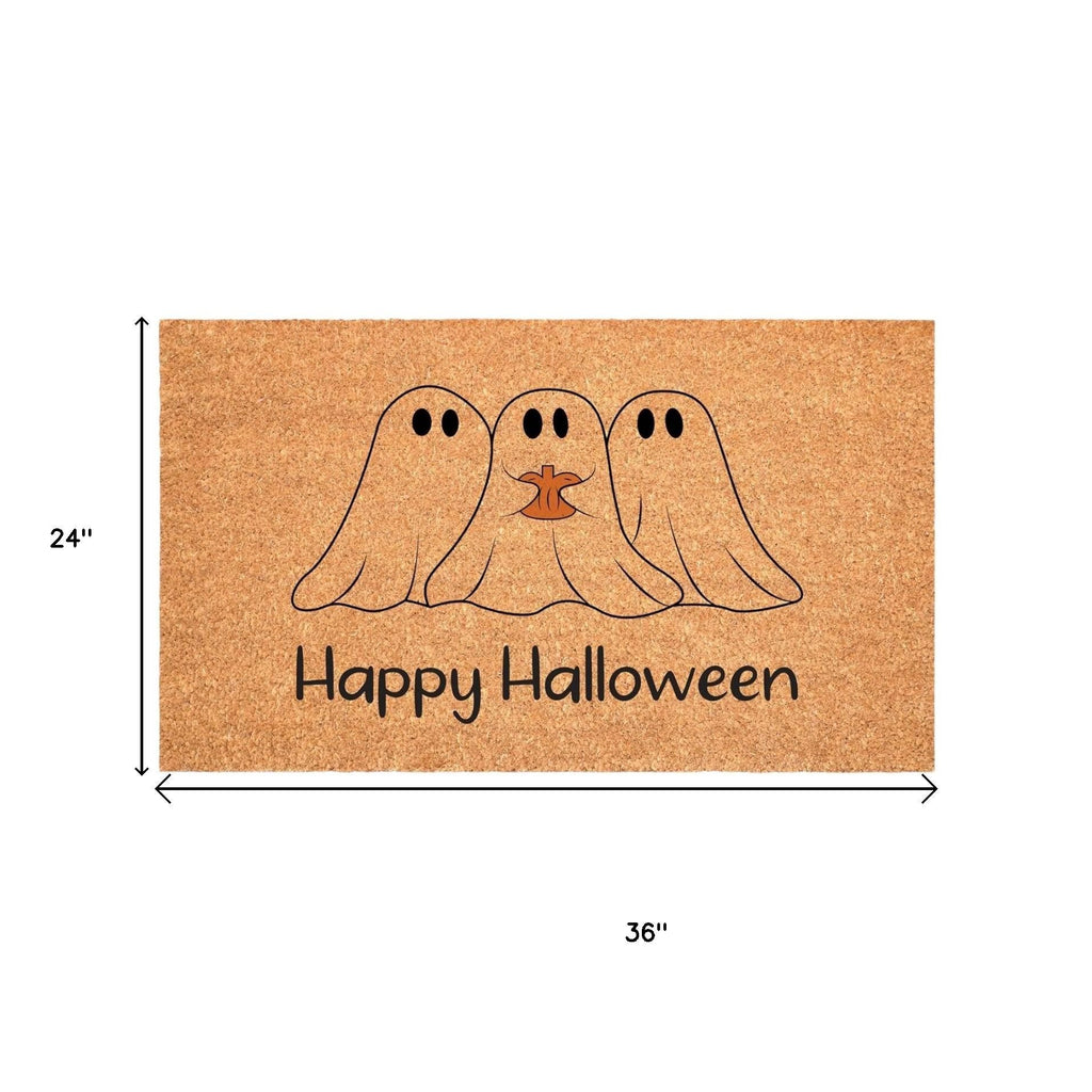 24" X 36" Black And Natural Halloween Halloween Happy Halloween Outdoor Coir Door Mat
