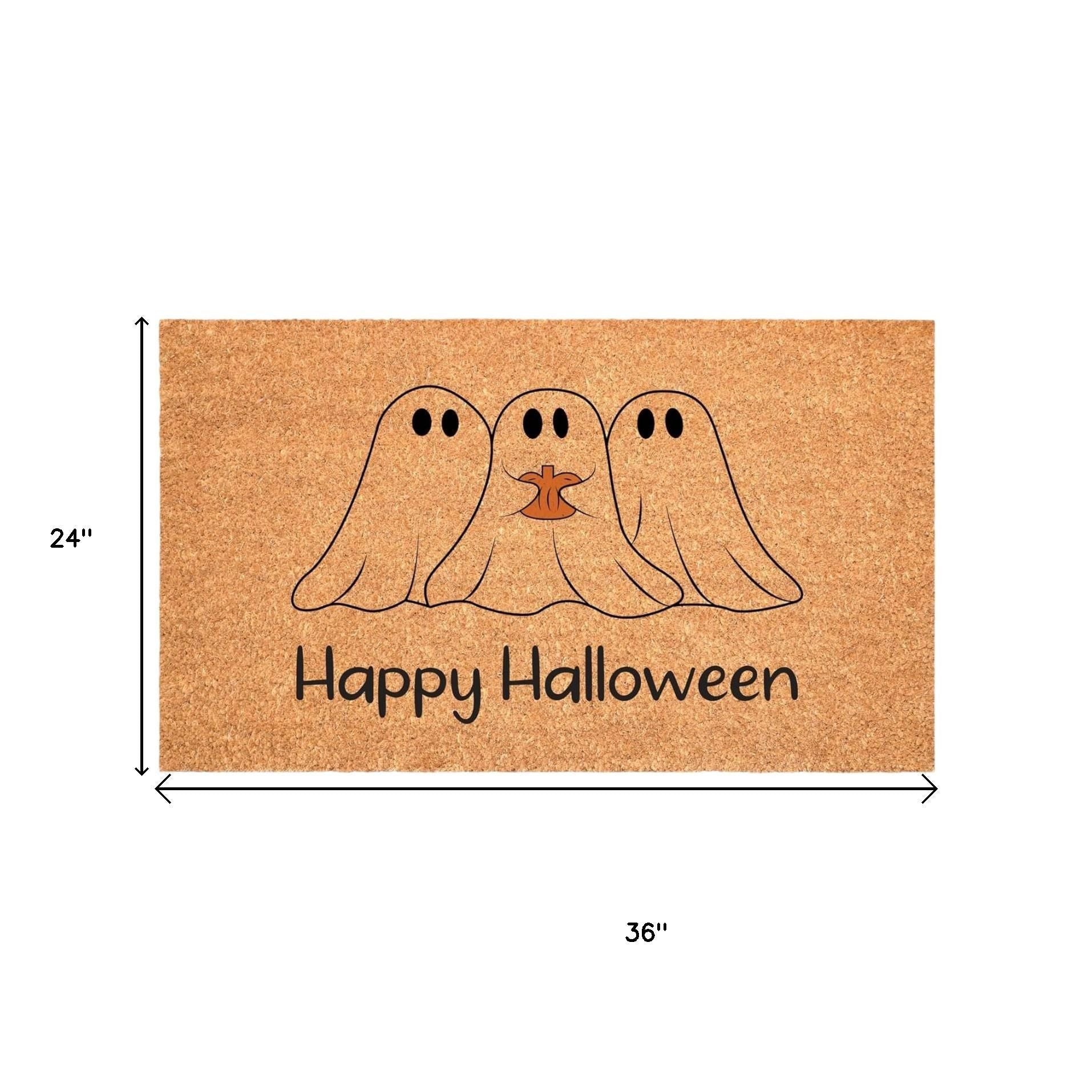 24" X 36" Black And Natural Halloween Halloween Happy Halloween Outdoor Coir Door Mat