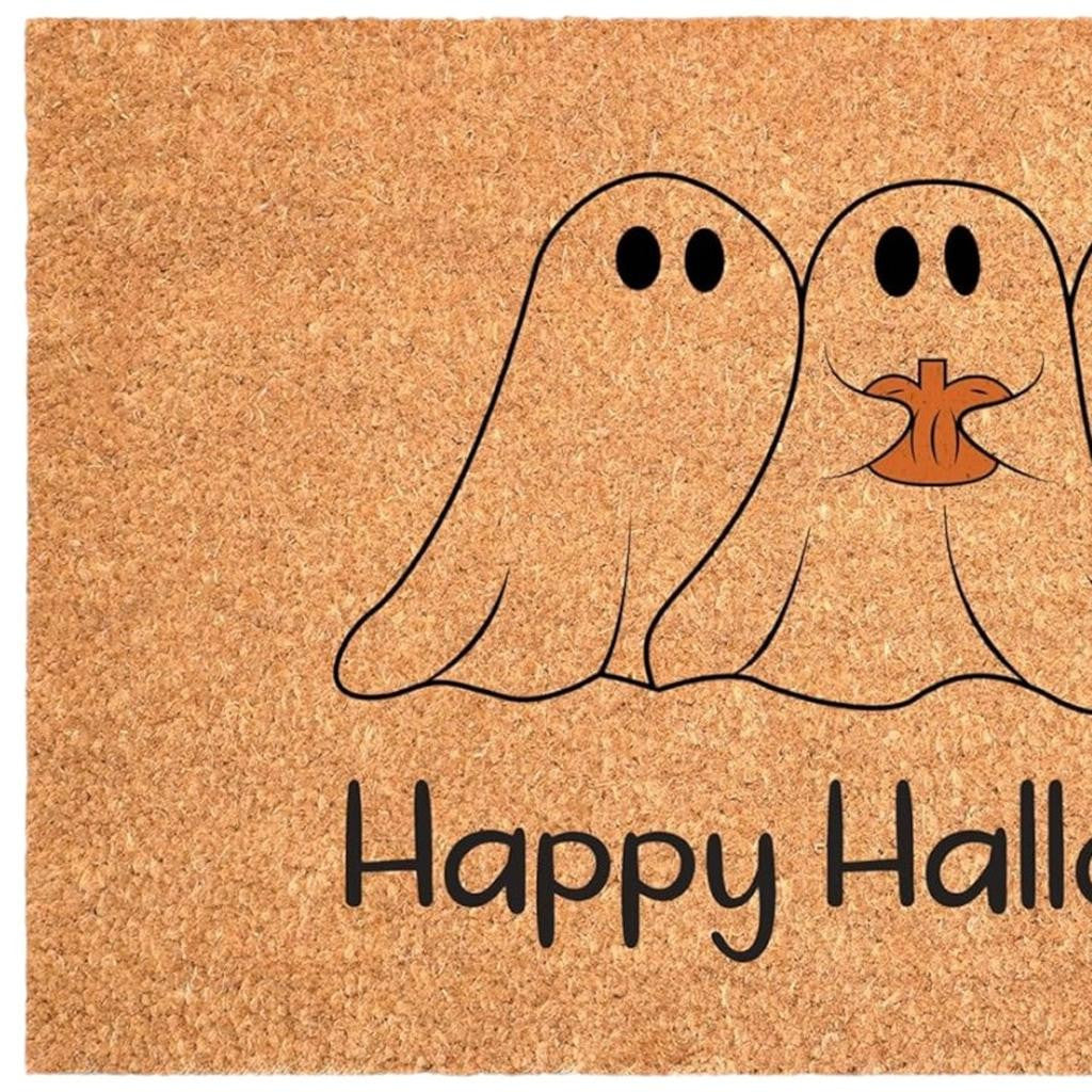 24" X 36" Black And Natural Halloween Halloween Happy Halloween Outdoor Coir Door Mat