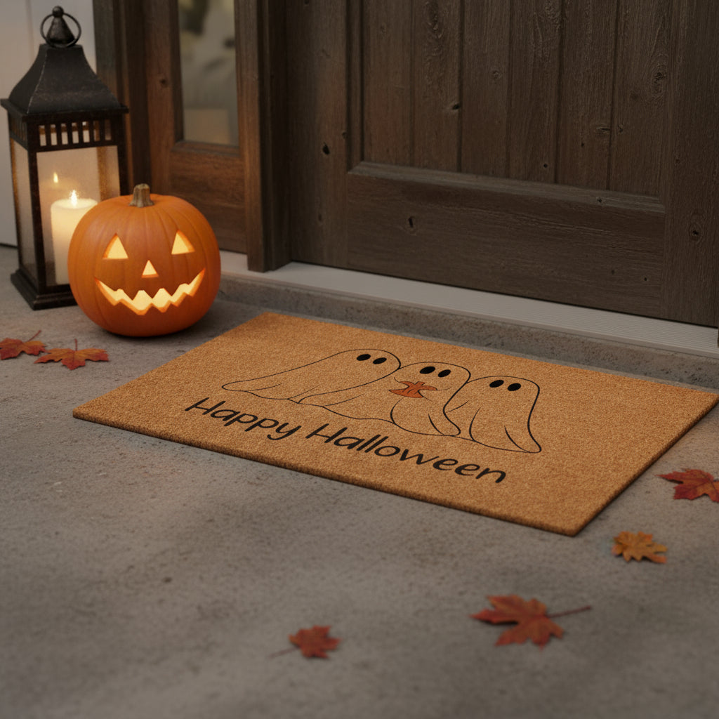 24" X 36" Black And Natural Halloween Halloween Happy Halloween Outdoor Coir Door Mat