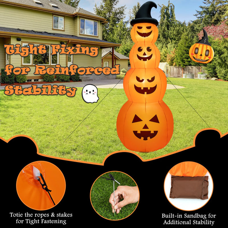 8 Feet Inflatable Halloween Pumpkins Stack with Built-In LED Lights
