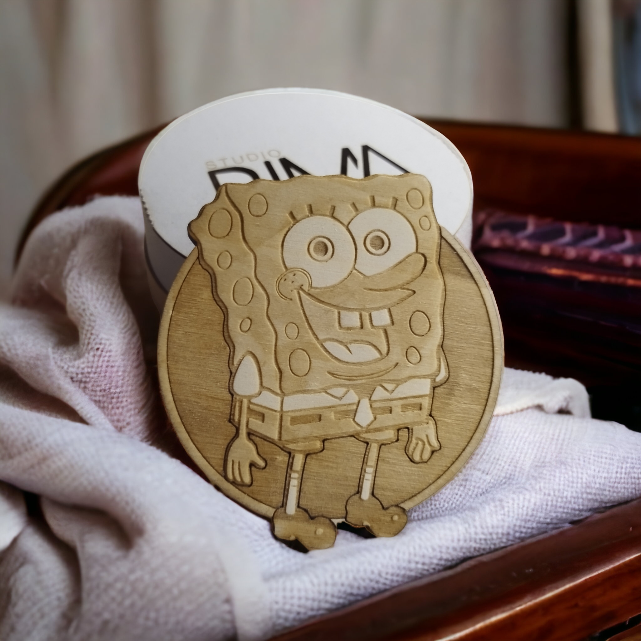 Set of 6 Sponge Bob Wooden Coasters - Handmade Gift - Wood Kitchenware -