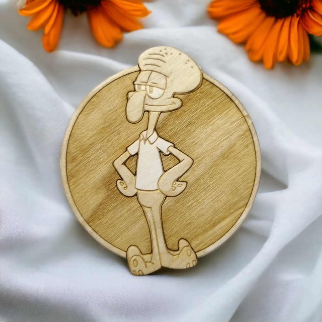 Set of 6 Sponge Bob Wooden Coasters - Handmade Gift - Wood Kitchenware -